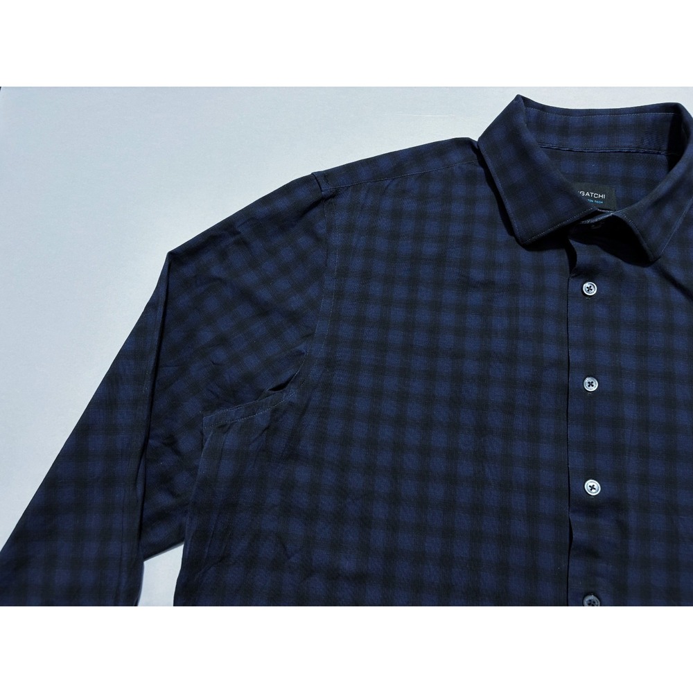 Bugatchi Shirt OoohCotton Tech 8 Way Stretch Button Up Blue Gingham Check Men XL - Picture 4 of 15